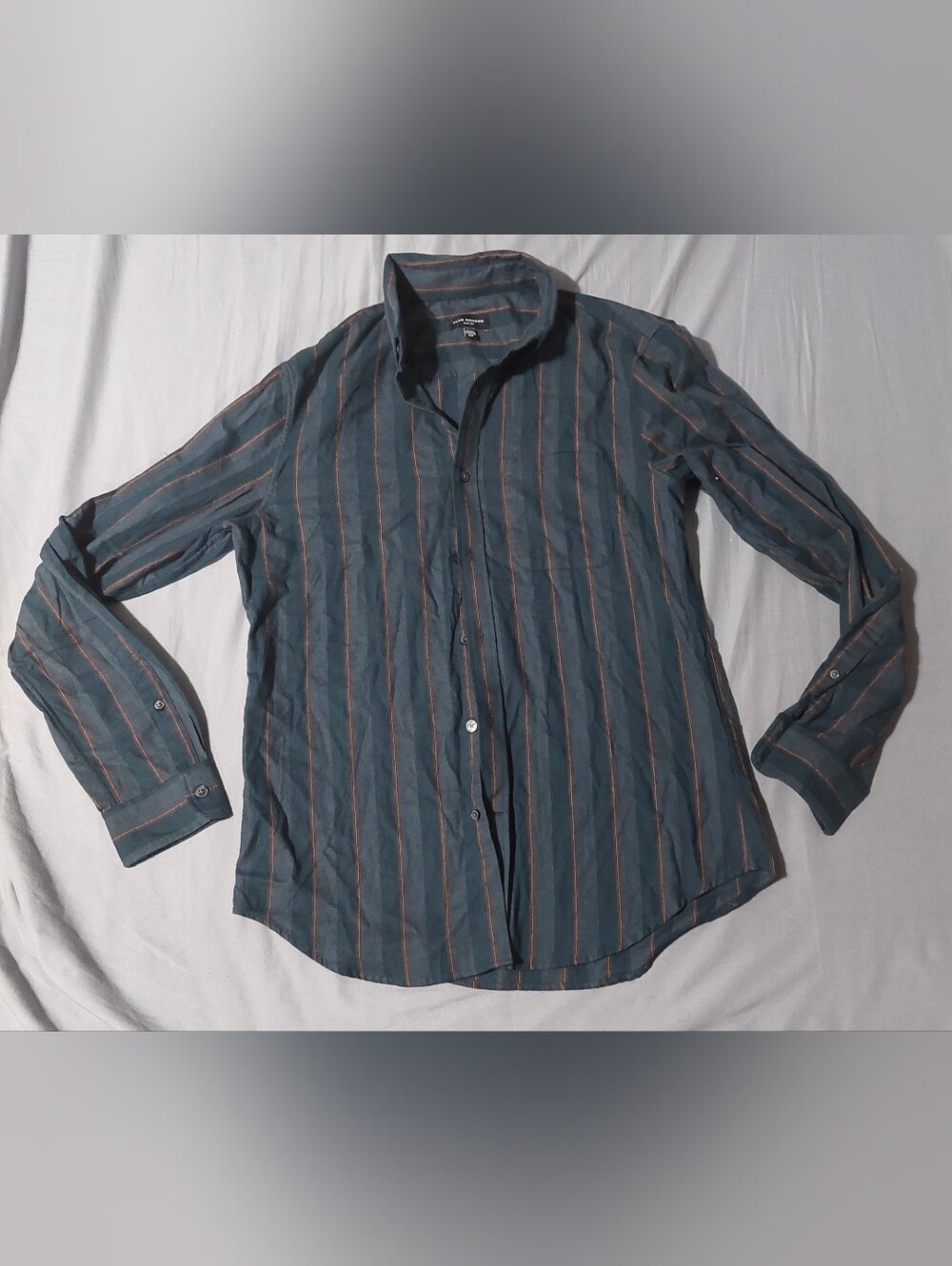 Club Monaco Teal Button-Down with Rust Pinstripes